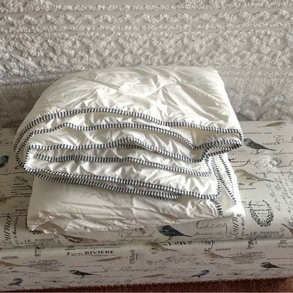 IKEA Queen Comforter: White w/Blue Striped Edges, Synthetic Filling - Picture 1 of 5